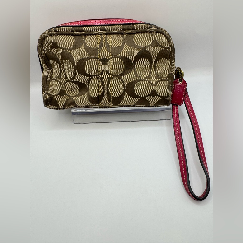 Coach Brown And Pink Pouch Wristlet